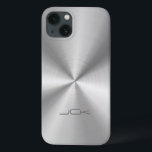 Metallic Silver-Grey Stainless Steel Look iPhone 13 Case<br><div class="desc">Silver tones shiny metallic design with stainless steel look (illustration of metallic texture). In comes in many different shades of grey to shiny black. Not real metal but image of it. Simple and elegant with modern 3 initials customizable monogram. If you need any help customizing any of my designs, contact...</div>