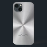 Metallic Silver-Grey Stainless Steel Look iPhone 13 Case<br><div class="desc">Silver tones shiny metallic design with stainless steel look (illustration of metallic texture). In comes in many different shades of grey to shiny black. Not real metal but image of it. Simple and elegant with modern 3 initials customizable monogram. If you need any help customizing any of my designs, contact...</div>