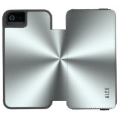Metallic Silver-Grey Stainless-Steel Look Incipio iPhone Wallet Case (Folio Open)