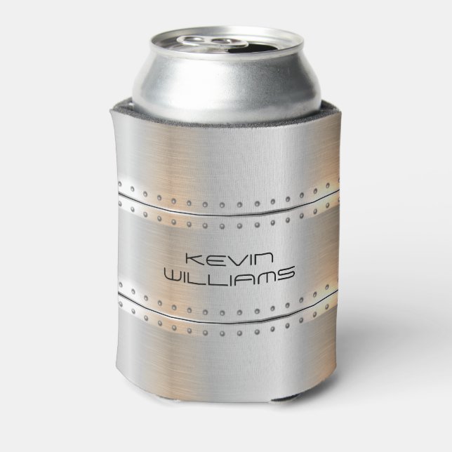 Metallic silver-grey stripes can cooler (Can Back)