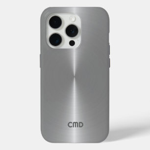 Metallic Silver Grey Texture Stainless Steel Look iPhone 15 Pro Case