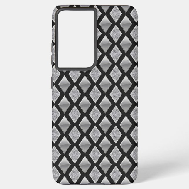 Metallic Silver Harlequin and Glitter Print Samsung Galaxy S21+ Case (Back)
