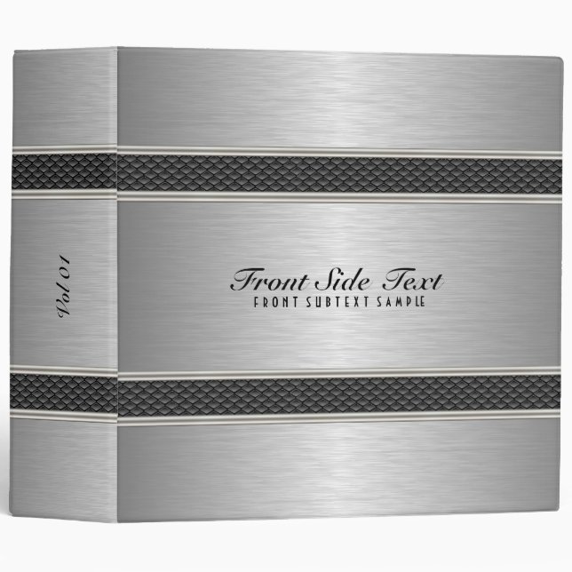 Metallic Silver Light Grey Brushed Aluminum Look 3 Binder (Front/Spine)