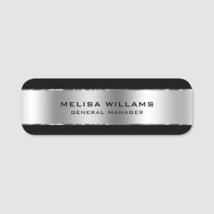Metallic Silver Look and Black Name Tag