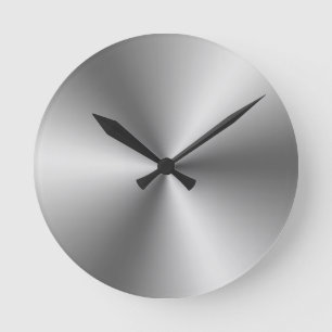 Metallic Silver Look Grey Round Clock