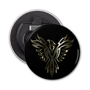 Metallic Silver Phoenix on Black Bottle Opener