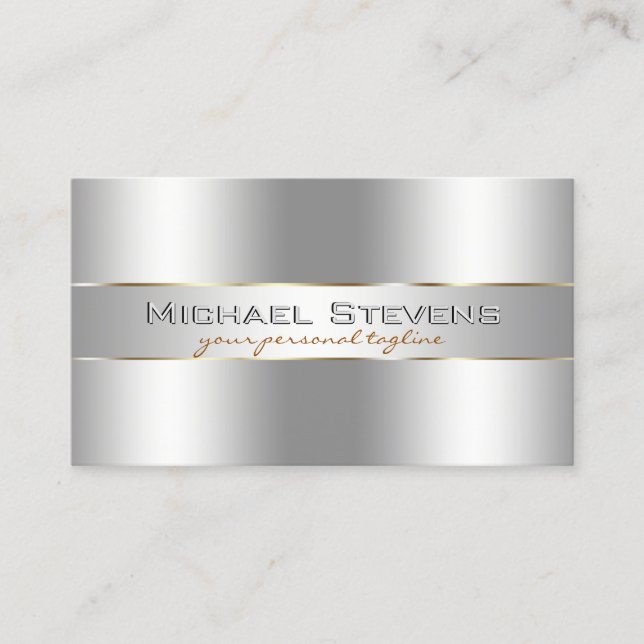 Metallic Silver Professional Élégant Carte de visi (Devant)