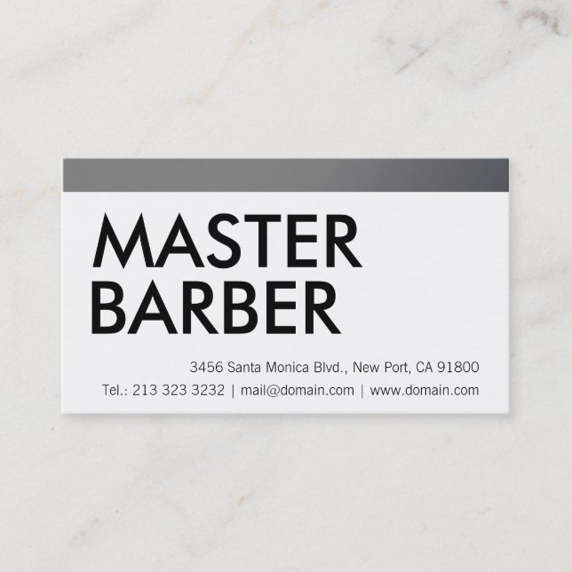 Metallic Silver Razor‑Edge Barber Business Card |  (Front)