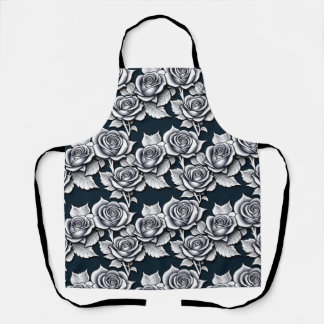 Metallic Silver Roses With Teal Leaves  Apron