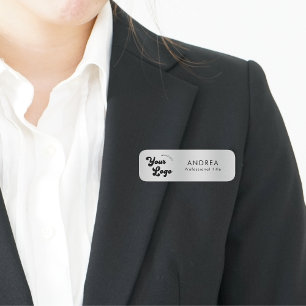 Metallic Silver Safety Pin Name Custom Modern Logo Tag