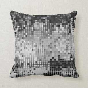Metallic Silver Sequins Glitter Abstract Pixel Art Throw Pillow