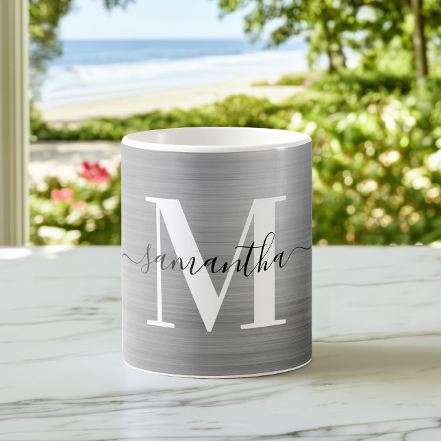 Metallic Silver Signature Monogram Coffee Mug (Metallic Silver Signature Monogram Coffee Mug)