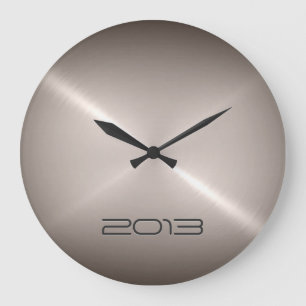 Metallic Silver Stainless Steel Metal 2 Large Clock