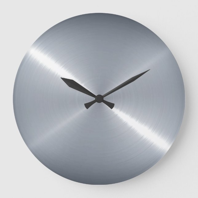 Metallic Silver Stainless Steel Metal Large Clock (Front)