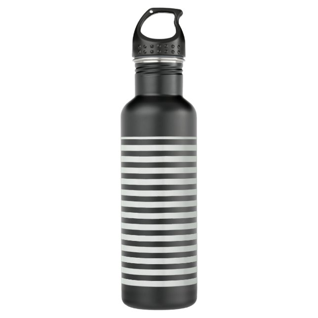 Metallic Silver Stripes Black 710 Ml Water Bottle (Front)