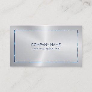 Metallic silver texture blue border business card