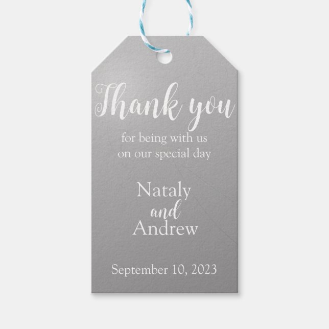Metallic silver thank you gift tags (Front)
