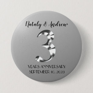 Metallic Silver Third Wedding Anniversary 3 Inch Round Button