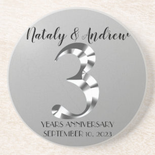 Metallic Silver Third Wedding Anniversary Coaster