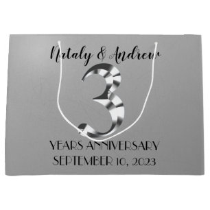Metallic Silver Third Wedding Anniversary Large Gift Bag