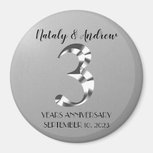 Metallic Silver Third Wedding Anniversary Magnet