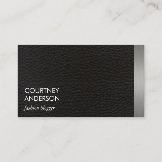 Metallic Silver Trim and Leather Business Card (Front)