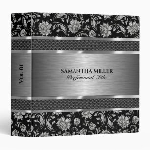 Metallic Silver Vintage Floral Damasks Binder