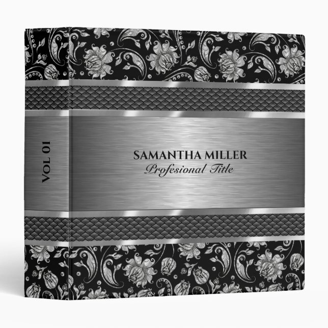 Metallic Silver Vintage Floral Damasks Binder (Front/Spine)