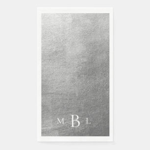 Metallic Silver White Monogram Wedding Napkin