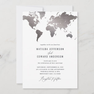 Metallic silver world map wedding travel