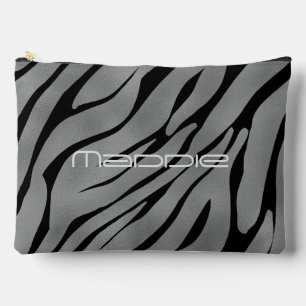 Metallic Silver Zebra Stripes Pattern Accessory Pouch