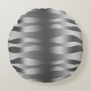 Metallic Silver Zebra Stripes Round Pillow