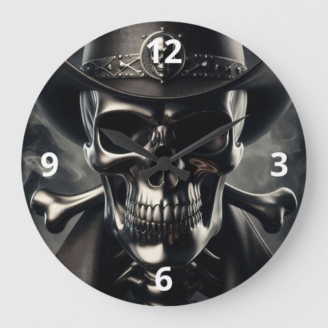 Metallic Skull Cowboy Wall Clock (Front)