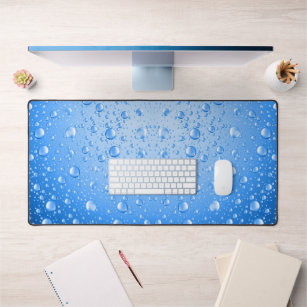 Metallic Sky Blue Rain Drops Desk Mat