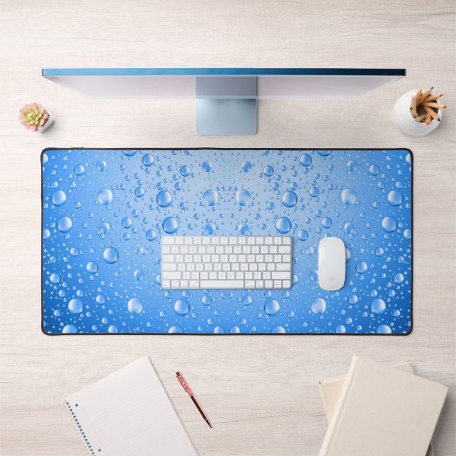 Metallic Sky Blue Rain Drops Desk Mat (Office 1)