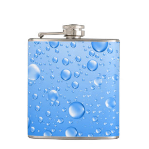 Metallic Sky Blue Rain Drops Hip Flask