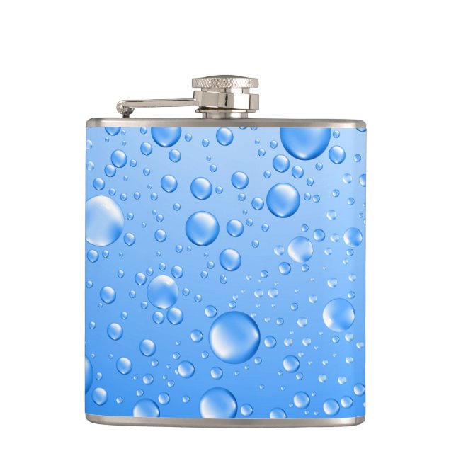 Metallic Sky Blue Rain Drops Hip Flask (Front)