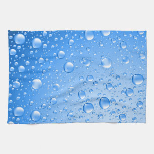 Metallic Sky Blue Rain Drops Kitchen Towel