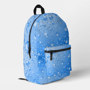 Metallic Sky Blue Rain Drops Printed Backpack