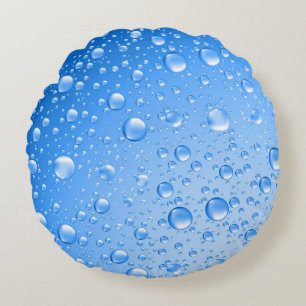 Metallic Sky Blue Rain Drops Round Pillow