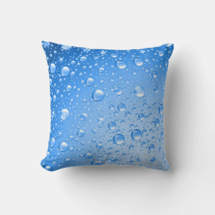 Metallic Sky Blue Rain Drops Throw Pillow