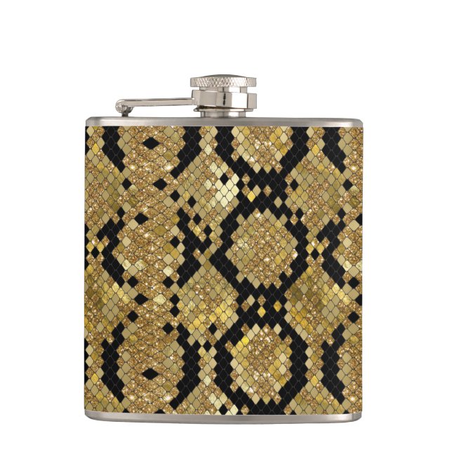 Metallic Snake Print Vinyl Wrapped Flask (Front)