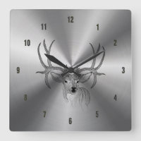 Metallic Stainless Steel & Black Deer Illustration
