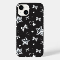 Metallic Star Ribbon Heart Black Y2K Pattern