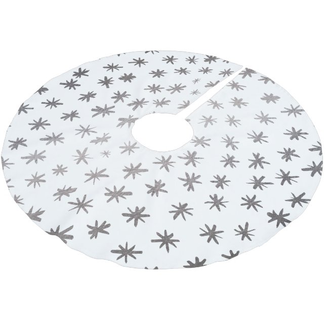 Metallic stars - silver brushed polyester tree skirt (Angled)