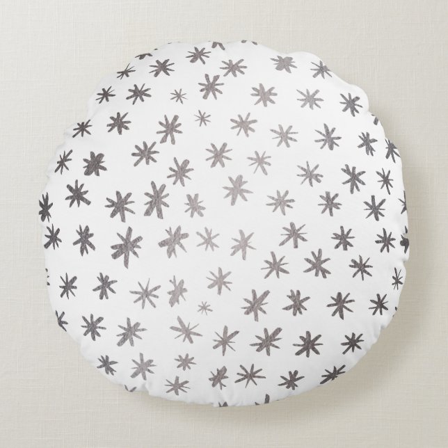 Metallic stars - silver round pillow (Front)