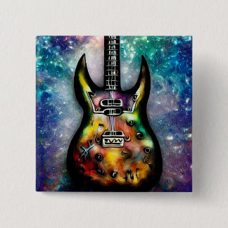 Metallic Steampunk Painted Guitar 2 Inch Square Button