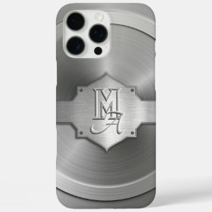 Metallic Steel Engraved trompe l’œil  Monogram  iPhone 16 Pro Max Case
