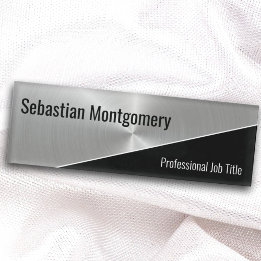 Metallic Steel Flare Geometric Professional Name Tag
