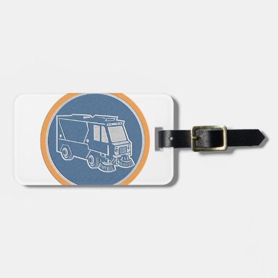 Metallic Street Cleaner Truck Circle Retro Luggage Tag
